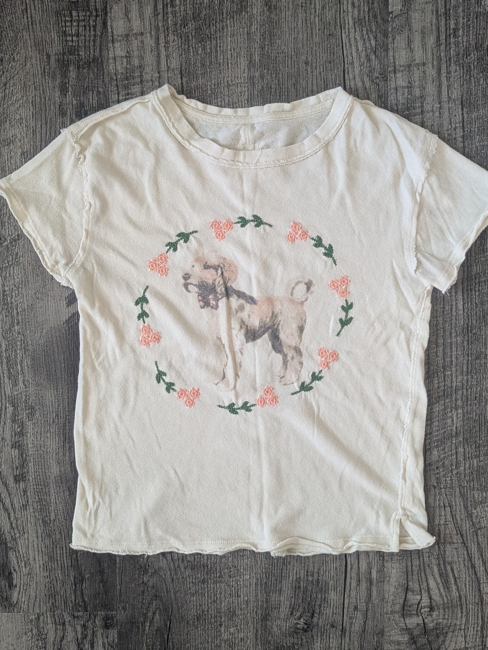 We The Free Y2K Boho Cream Short Sleeved Tee With Dog